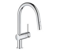 GROHE Minta - Kitchen Sink Tap Single-Lever Mixer - Pull-Out Shower Head - 2 Spray Options - Silicone Nozzles - High Spout - Swivel Range 360° - 46mm Ceramic Cartridge - Size 379mm - Chrome - 32321002
