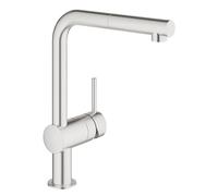 GROHE Minta - Kitchen Sink Tap with Pull-Out Spray (Deck Mounted, Monobloc Installation, 32.8 cm L-spout, 360° swivel range, 46 mm Ceramic Cartridge, Inlet Tails 3/8 Inch), Supersteel, 32168DC0
