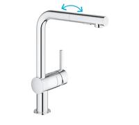 GROHE Minta - Single Lever Kitchen Sink Mixer Tap with Pull-Out Spray (High L-Spout, 46 mm Ceramic Cartridge, 360° Swivel Spout, Tails 3/8 Inch), Easy to Install, Size 328 mm, Chrome, 30274000