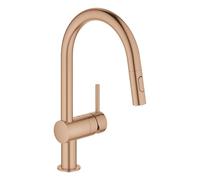 GROHE Minta Single Lever Pull Out Kitchen Sink Mixer Tap (High C-Spout 379 mm, 46 mm Ceramic Cartridge, Swivel Area 360°, Dual Spray Control, Tails 3/8 Inch), Brushed Rose Gold, 32321DL2