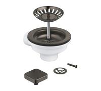 GROHE Pop-Up Waste Set for One-Bowl Kitchen Sink (1 Square Remote-Control Knob, Overflow Frame and Strainer Plug), Brushed Anthracite, 40400AL0