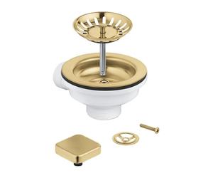 GROHE Pop-Up Waste Set for One-Bowl Kitchen Sink (1 Square Remote-Control Knob, Overflow Frame and Strainer Plug), Brushed Gold, 40400GN0