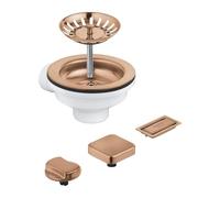 GROHE Pop-Up Waste Set for One-Bowl Kitchen Sink (with 2 Remote Control Knobs: Round & Square, Overflow Cover and Basket Strainer), Brushed Rose Gold, 40996DL0