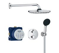 GROHE Precision Round - Concealed Shower System with 2 Outlets Thermostat (25 cm Round Head Shower 1 Spray, 11 cm Round Hand Shower 2 Sprays, Shower Hose 1.5 m, Circular Trim), Chrome, 34883000