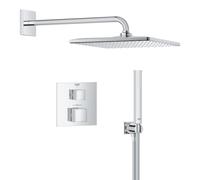 GROHE Precision Shower System - Concealed Cube Head Mono Rain Spray, Hand Shower, Hose 1.5m, Sq Trim, Thermostat (2 Outlets), Chrome, 34879000
