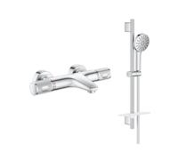 GROHE Precision Feel Exposed Thermostatic Cooltouch Shower/Bath Filler with Vitalio Joy+ 12cm 3 Spray Shower Slider Rail 60cm Kit Set in Chrome Finish