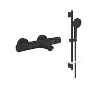 GROHE Precision Feel Exposed Thermostatic Cooltouch Shower/Bath Filler with Vitalio Joy+ 12cm 3 Spray Shower Slider Rail 60cm Kit Set in Matt Black Finish