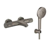 GROHE Precision Feel Exposed Thermostatic Cooltouch Shower/Bath Filler with Vitalio Joy+ 12cm 3 Spray Hand Shower Set and Wall Holder in Anthracite Finish