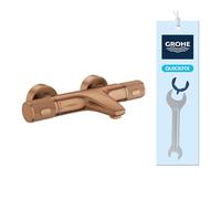 GROHE Precision Feel - Wall Mounted Exposed Thermostatic Cooltouch Bath Mixer (Diverter Bath/Shower, Knurl Grip, Safety Button at 38°C, EcoButton, Metal Escutcheon), Brushed Bronze, 34788DL0