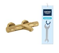 GROHE Precision Feel - Wall Mounted Exposed Thermostatic Cooltouch Bath Mixer (Diverter Bath/Shower, Knurl Grip, Safety Button at 38°C, EcoButton, Metal Escutcheon), Brushed Gold, 34788GN0