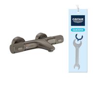 GROHE Precision Feel - Wall Mounted Exposed Thermostatic Cooltouch Bath Mixer (Diverter Bath/Shower, Knurl Grip, Safety Button at 38°C, EcoButton, Metal Escutcheon), Brushed Anthracite, 34788AL0