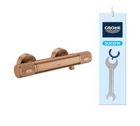 GROHE Precision Feel - Wall Mounted Exposed Thermostatic Cooltouch Shower Mixer (Knurl Grip, Safety Button at 38°C, EcoButton, Metal Escutcheon), Brushed Bronze, 34790DL0