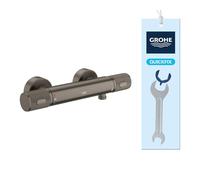 GROHE Precision Feel - Wall Mounted Exposed Thermostatic Cooltouch Shower Mixer (Knurl Grip, Safety Button at 38°C, EcoButton, Metal Escutcheon), Brushed Anthracite, 34790AL0