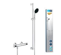 GROHE Precision Flow - Exposed Thermostatic Shower Set (Round 11 cm Hand Shower 1 Sprays: Rain, Shower Hose 1.75 m, Shower Rail 90 cm, Safety Functions, Water Saving), Chrome, 34805001