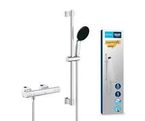 GROHE Precision Get Exposed Thermostatic Shower Set, Chrome, 34856000 | Wallmount, Thermostat, Round 11 cm Handshower 1 Spray, Shower Hose 1.75 m, Screw or Glue Shower Rail 60 cm, Safety Functions