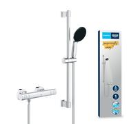 GROHE Precision Get - Exposed Thermostatic Shower Set (Round 11 cm Hand Shower", "Rain Spray, Shower Hose 1.75 m, Rail 60cm, Safety Features, Water Saving, Screws & Dowels), Chrome, 34856000