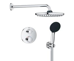 GROHE Precision Round - Concealed Shower System with 2 Outlets Thermostat (25 cm Round Head Shower 1 Spray, 11 cm Round Hand Shower 2 Sprays, Shower Hose 1.5 m, Circular Trim), Chrome, 34883000