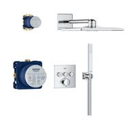 GROHE Precision SmartControl - Concealed Shower System with 3 Valves Thermostat (SmartActive 31cm Head Shower 2 Sprays, Cube Stick Hand Shower 1 Spray, Hose 1.5m, Square Trim), Chrome, 34875000