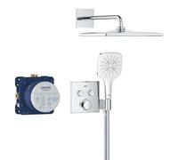 GROHE Precision SmartControl - Concealed Shower System with 2 Valves Thermostat (Mono 31 cm Cube Head Shower, SmartActive 13 cm Cube Hand Shower 3 Sprays, Hose 1.5 m, Square Trim), Chrome, 34876000