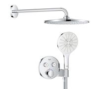 GROHE Precision SmartControl - Concealed Shower System with 2 Valves Thermostat (Mono 31 cm Round Head Shower, SmartActive 13 cm Round Hand Shower 3 Sprays, Hose 1.5m, Circular Trim), Chrome, 34877000