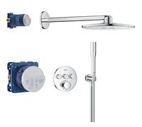 GROHE Precision SmartControl - Concealed Shower System with 3 Valves Thermostat (31cm Head 2 Sprays, Shower Outlet Elbow with Holder, Hand Shower 1 Spray, Hose 1.5m, Round Trim), Chrome, 1072450000