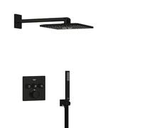 GROHE Precision SmartControl - Concealed Shower System with 3 Valves Thermostat (SmartActive 31cm Head Shower 2 Sprays, Cube Stick Hand Shower 1 Spray, Hose 1.5m, Square Trim), Matt Black, 348752430