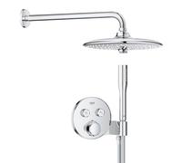 GROHE Precision SmartControl - Concealed Shower System with 2 Valves Thermostat (26 cm Head Shower 3 Sprays, Stick Hand Shower 1 Spray, Shower Hose 1.5m, Circular Trim), Chrome, 34878000