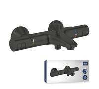 GROHE Precision Start - Black Thermostatic Bath Mixer with Automatic Bath/Shower Diverter (Wall-Mounted, EcoButton Water-Saving Technology, Safety Button at 38°C), Matt Black, 345982430