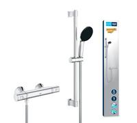 GROHE Precision Start - Exposed Thermostat Shower Set (Round 11 cm Hand 1 Spray: Rain,Hose 1.75 m,Rail 60 cm, Safety Functions, Water Saving), Chrome, 34597001