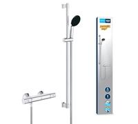 GROHE Precision Start - Exposed Thermostat Shower Set (Round 11 cm Hand Shower 1 Spray: Rain, Shower Hose 1.75 m, Shower Rail 90 cm, Safety Functions, Water Saving), Chrome, 34854001