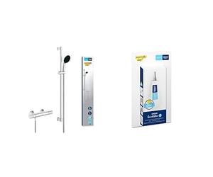 GROHE Precision Start & QuickGlue S - Exposed Thermostat Shower Set (Round 11 cm Hand Shower 1 Spray: Rain, Shower Hose 1.75 m, Shower Rail 90 cm, Safety Functions, Water Saving), Chrome, 34854001