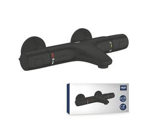 GROHE Precision Trend - Thermostatic Anti-Scald Bath/Shower Mixer with Aquadimmer Eco (Wall-Mounted, Safety Functions, Water Saving, Ergonomically Shaped Metal Handles), Matt Black, 1022162432