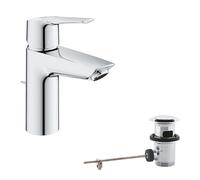 GROHE QUICKFIX Start - Bathroom Basin Mixer Tap with Pop-Up Waste Set (Metal Lever, Water Saving Technology, Easy to Install, Includes 3-in-1 Tool, Tails 3/8 Inch), Size 165 mm, Chrome, 24209002