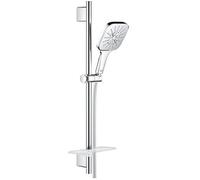 GROHE Rainshower 130 Smartactive Cube Shower Rail Set Water-Saving 3-Spray 130mm Hand Shower with 600mm Rail, 1750mm Silverflex Hose Chrome Finish Made in Germany 26584000