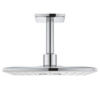 GROHE Rainshower 310 Smartactive Cube Head Shower Set with 2 Spray Options 310mm Ceiling-Mounted Showerhead with 142mm Shower Arm, Chrome Finish and White Spray Plate, Square Shape, 26481LS0