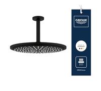 GROHE Rainshower Cosmopolitan 310 Head Shower Set (Ceiling Shower Arm 142 mm, Showerhead 310 mm Rain Spray Pattern, Water Saving 9.5 l/min, Anti-Limescale System), Round Shape, Phantom Black, 26067KF0