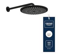 GROHE Rainshower Cosmopolitan 310 Head Shower Set with Rain Spray and DripStop (Water Saving, Wall Mounted Shower Head 310mm with Arm 380mm, Rain Spray Pattern), Round Shape, Phantom Black, 26066KF0
