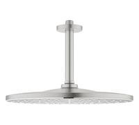 GROHE Rainshower Mono 310 Head Shower Set, Supersteel, 26560DC0 | PureRain Spray, 310 mm Head, 142 mm Ceiling Arm, SpeedClean Nozzles, Long-Life PVD Finish, Instant Heater Suitable