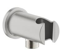 GROHE Rainshower Shower Outlet Elbow with Hand Shower Holder and Round Escutcheon Ø 48 mm, Male Connection Thread 1/2", Wall-Mounted, Protected Against Backflow, Supersteel, 26658DC0