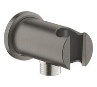 GROHE Rainshower Shower Outlet Elbow with Hand Shower Holder and Round Escutcheon Ø 48 mm, Male Connection Thread 1/2", Wall-Mounted, Protected Against Backflow, Anthracite, 26658AL0