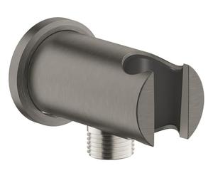 GROHE Rainshower Shower Outlet Elbow with Hand Shower Holder and Round Escutcheon Ø 48 mm, Male Connection Thread 1/2", Wall-Mounted, Protected Against Backflow, Anthracite, 26658AL0