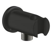 GROHE Rainshower Shower Outlet Elbow with Wall Shower Holder, Round Escutcheon, Ø 48 mm, Male Connection Thread 1/2 Inch, Metal Body, Protected Against Backflow, Matt Black, 266582430