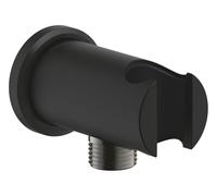 GROHE Rainshower Shower Outlet Elbow with Wall Shower Holder, Round Escutcheon, Ø 48 mm, Male Connection Thread 1/2 Inch, Metal Body, Protected Against Backflow, Phantom Black, 26658KF0