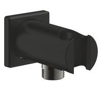 GROHE Rainshower Shower Outlet Elbow with Wall Shower Holder, Square Escutcheon, 48 x 48 mm, Male Connection Thread 1/2 Inch, Metal Body, Protected Against Backflow, Matt Black, 266592430