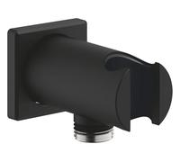 GROHE Rainshower Shower Outlet Elbow with Wall Shower Holder, Square Escutcheon, 48 x 48 mm, Male Connection Thread 1/2 Inch, Metal Body, Protected Against Backflow, Phantom Black, 26659KF0