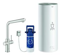 GROHE Red Duo Kitchen Tap (L-Spout) with Filter Set and L Size Boiler for Instant Kettle-Hot Water Matte Stainless Steel Look Energy Efficiency and Safety Features 30340DC1
