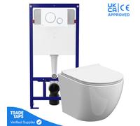 Grohe Rimless Wall Hung Toilet Pan With 1.12M Concealed Cistern Frame Dual Flush Plate - Gloss White Chrome Dual Flush Plate