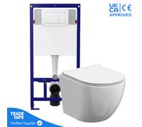 Grohe Rimless Wall Hung Toilet Pan With 1.12M Concealed Cistern Frame Dual Flush Plate - Gloss White Dual Flush Plate