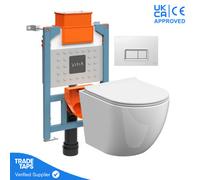Grohe Rimless Wall Hung Toilet Pan With Vitra 0.82M Low Height Concealed Cistern Frame Wc - Loop R - Chrome Dual Flush Plate
