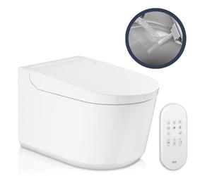 GROHE Sensia - Wall Hung Shower Toilet Rimless WC (2 Self-Cleaning Spray Arms, Remote Control, Water Connection Set, Mounting Aid, Sound Insulation and Triple Vortex Flushing), 36507SH0